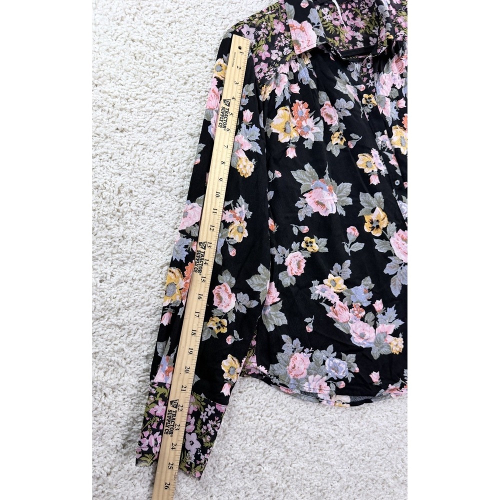 Free People Hold On To Me Black Floral Print Blouse Medium Oversized Top - Picture 15 of 16